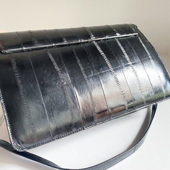 Vintage Eel Skin  Black Convertible Shoulder Clutch Bag - Picture 7 of 11